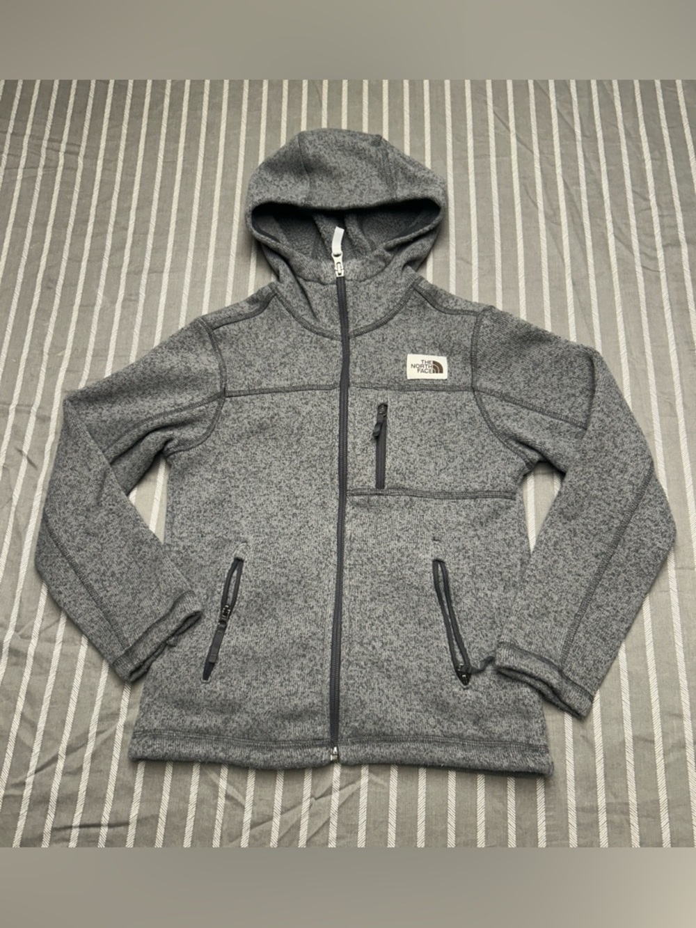 The North Face Beige Fluffy Lined Sweater Hoodie Fleece Boy Size S 7/8